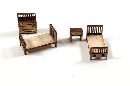 Dollhouse 1:144 Scale Furniture KIT DIY Child's Bedroom Set Beds Dresser +