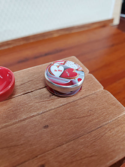 Dollhouse Cookie Tin Valentine Hearts Theme Removable Lid 1:12 Scale Miniature