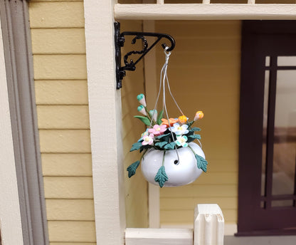 Dollhouse Hanging Basket of Colorful Daisies 1:12 Scale Miniature Flowers
