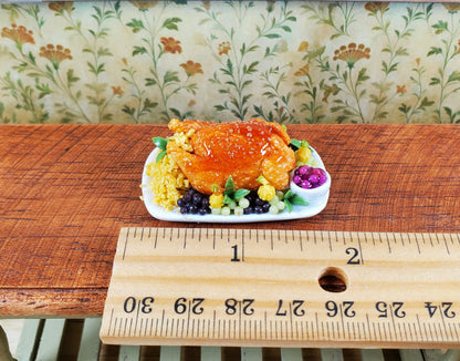Dollhouse Glazed Stuffed Turkey on Platter with Fruit 1:12 Scale Miniature Food