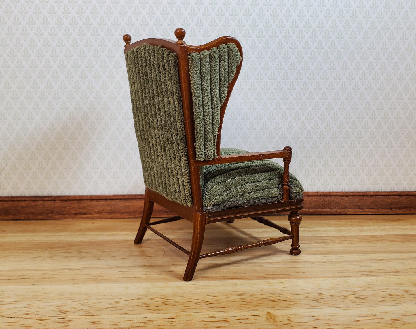 JBM Dollhouse Chair Armchair Forest Green & Walnut 1:12 Scale Furniture