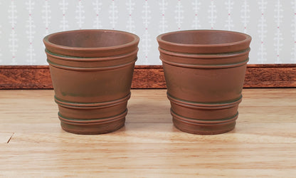 Dollhouse Large Garden Pots Aged Brown Finish Planters x2 1:12 Scale A4094TN