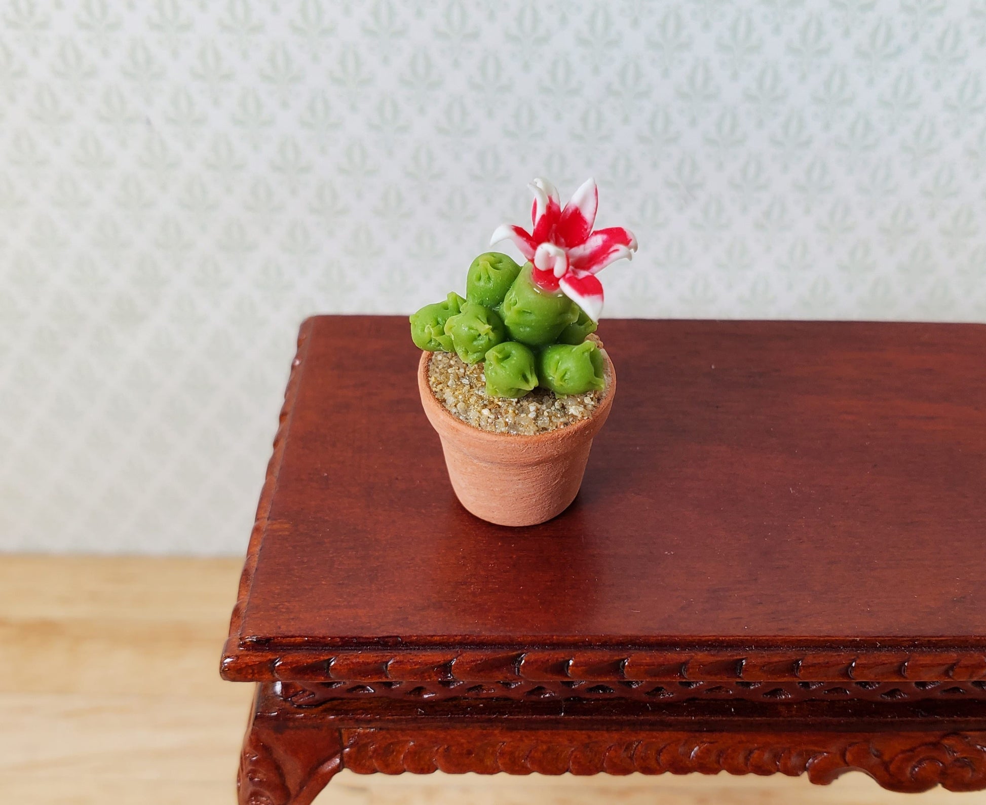 Dollhouse Tall Flowering Cactus Plant in a Terra Cotta Pot 1:12 Scale Miniature