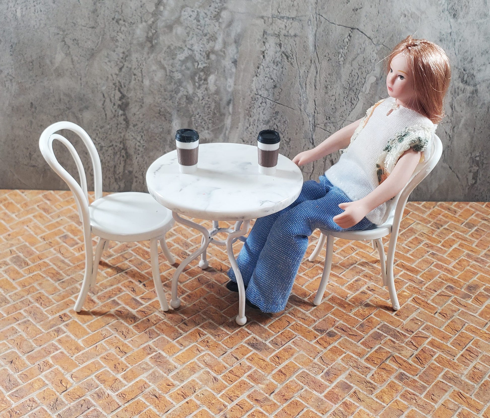 Miniature Yellow Weathered Brick Embossed Paper Herringbone 1:12 Scale Scenery