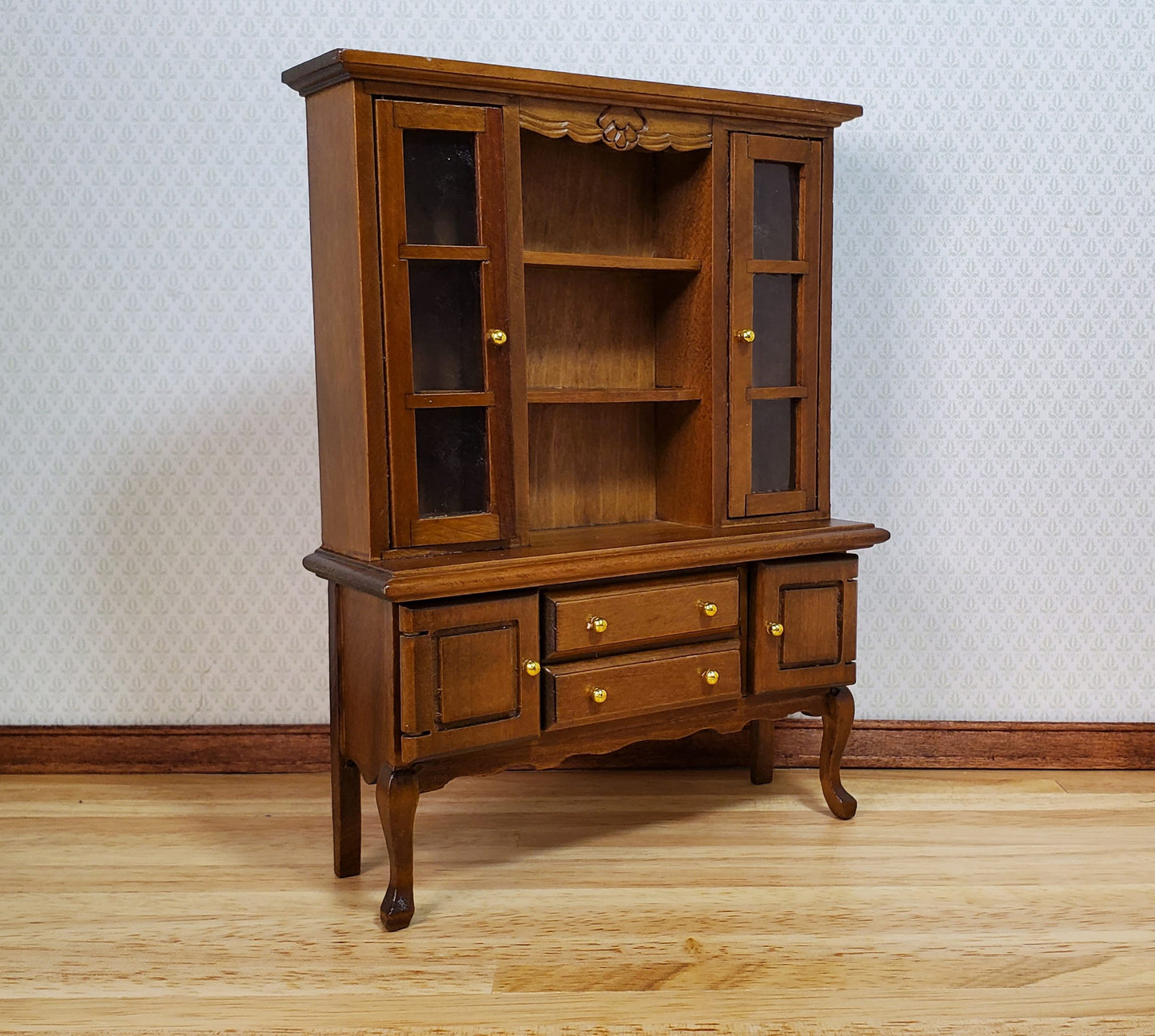 Dollhouse Hutch Cabinet Queen Anne Style Wood 1:12 Scale Miniature Furniture