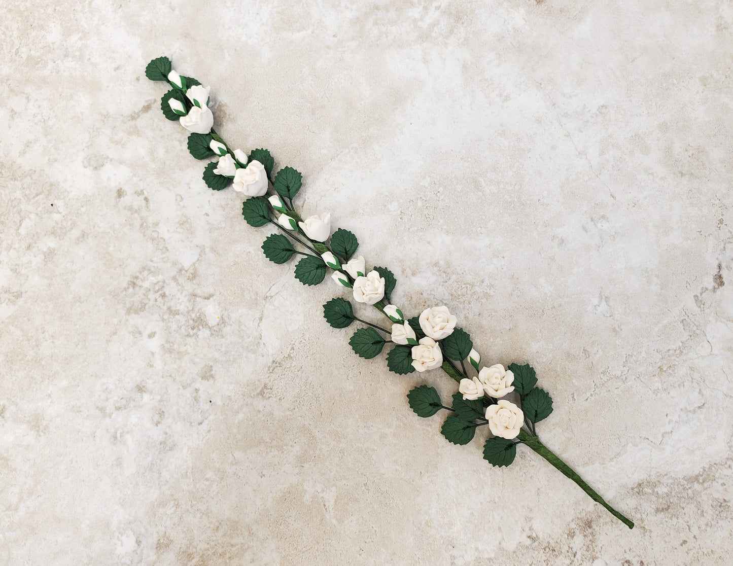 Dollhouse Climbing White Roses Bendable 7" Clay Miniature Flowers Garden