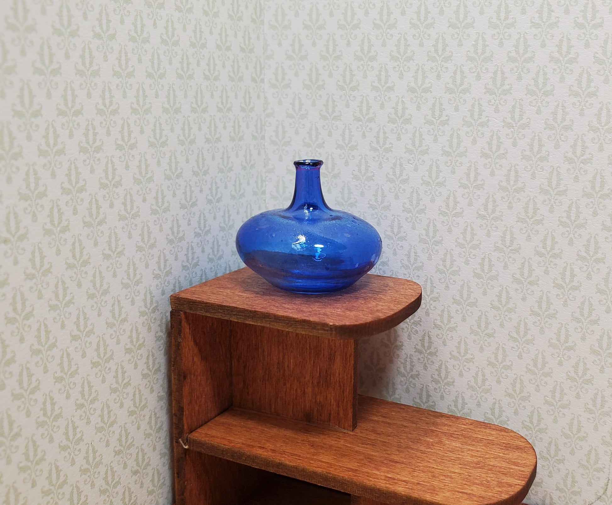 Dollhouse Carboy Demijohn Blue Glass Bottle Round 1:12 Scale some color flaw