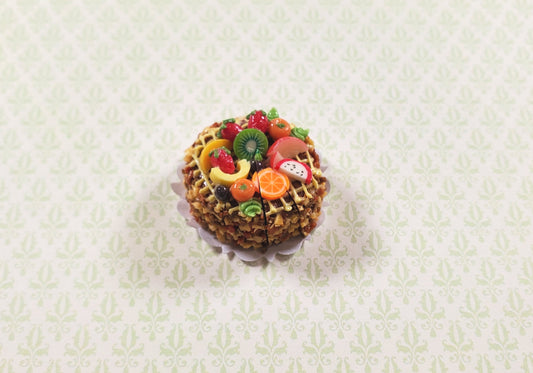 Dollhouse Fruit Topped Cake Sliced 1:12 Scale Miniature Dessert Food Bakery