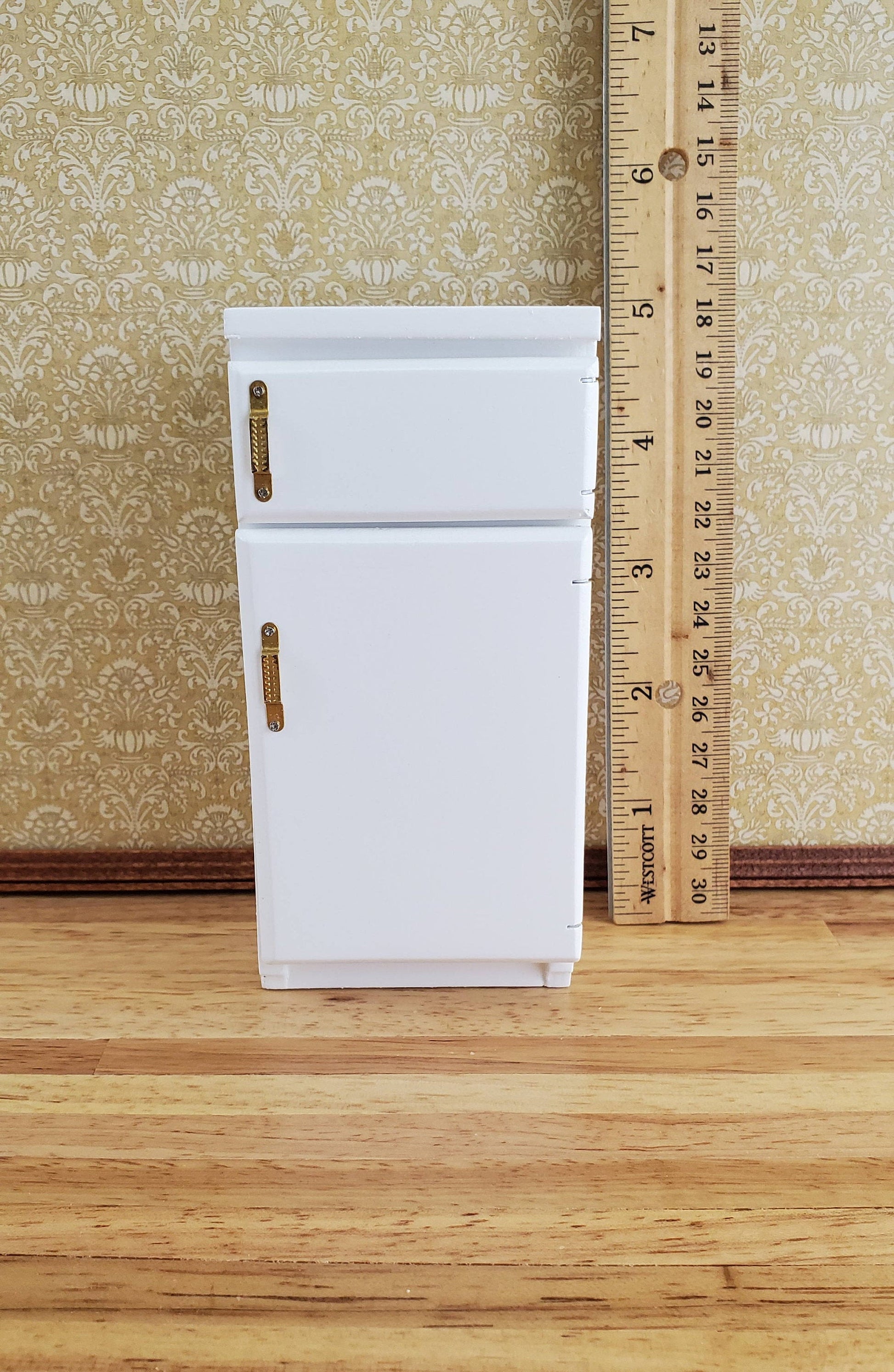 Dollhouse Miniature Fridge 2 Door Refrigerator White 1:12 Scale Wood Furniture