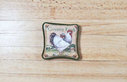 Dollhouse Country Rooster Pillow Green Trim Handmade 1:12 Scale Miniature