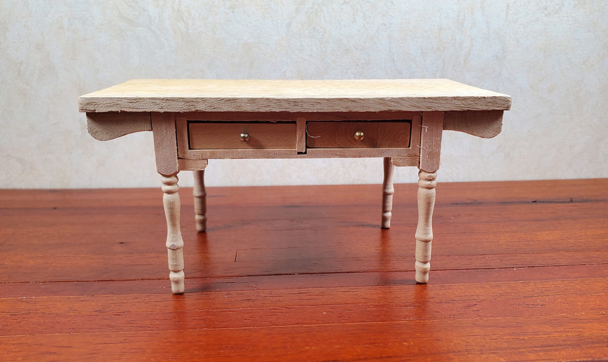 Dollhouse Kitchen Table Farmhouse Style Unpainted Wood 1:12 Scale Miniature