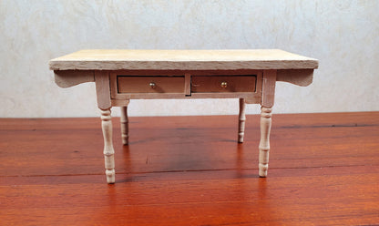 Dollhouse Kitchen Table Farmhouse Style Unpainted Wood 1:12 Scale Miniature