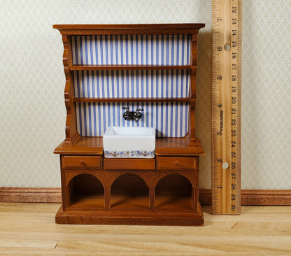 Dollhouse Reutter Sink Cabinet Walnut Blue Onion 1:12 Scale Miniature Kitchen