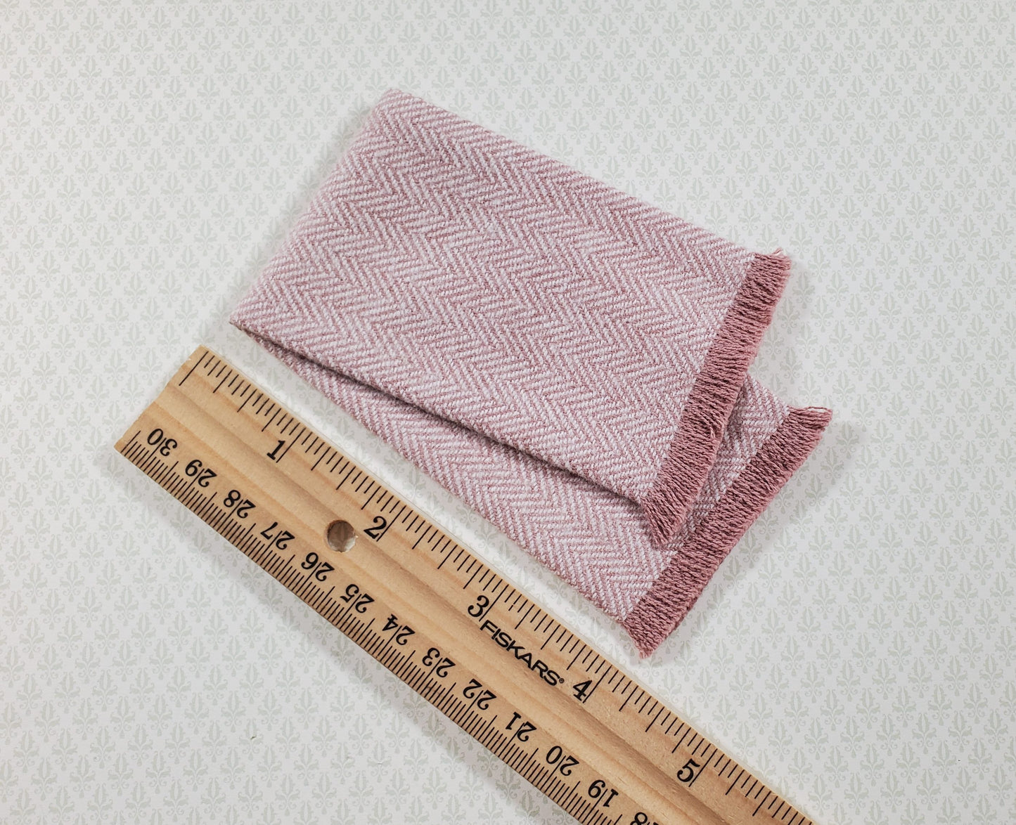 Dollhouse Fringed Blanket Throw Pink Blush & White Herringbone Fabric