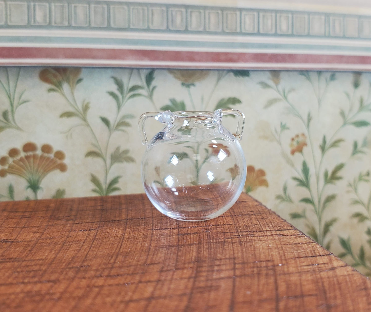 Dollhouse Small Clear Glass Urn Vase with Handles 1:12 Scale Miniature Kitchen