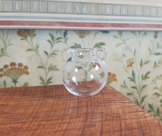 Dollhouse Small Clear Glass Urn Vase with Handles 1:12 Scale Miniature Kitchen