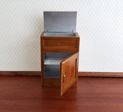Dollhouse Miniature Ice Box Fridge Light Walnut Finish 1:12 Scale Wood Kitchen