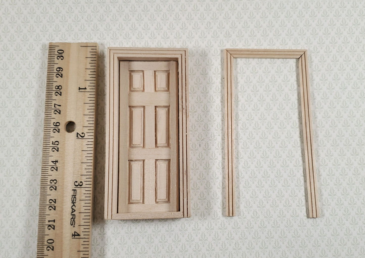 Dollhouse HALF SCALE Miniature Door 6 Panel Wood with Interior Trim 1:24