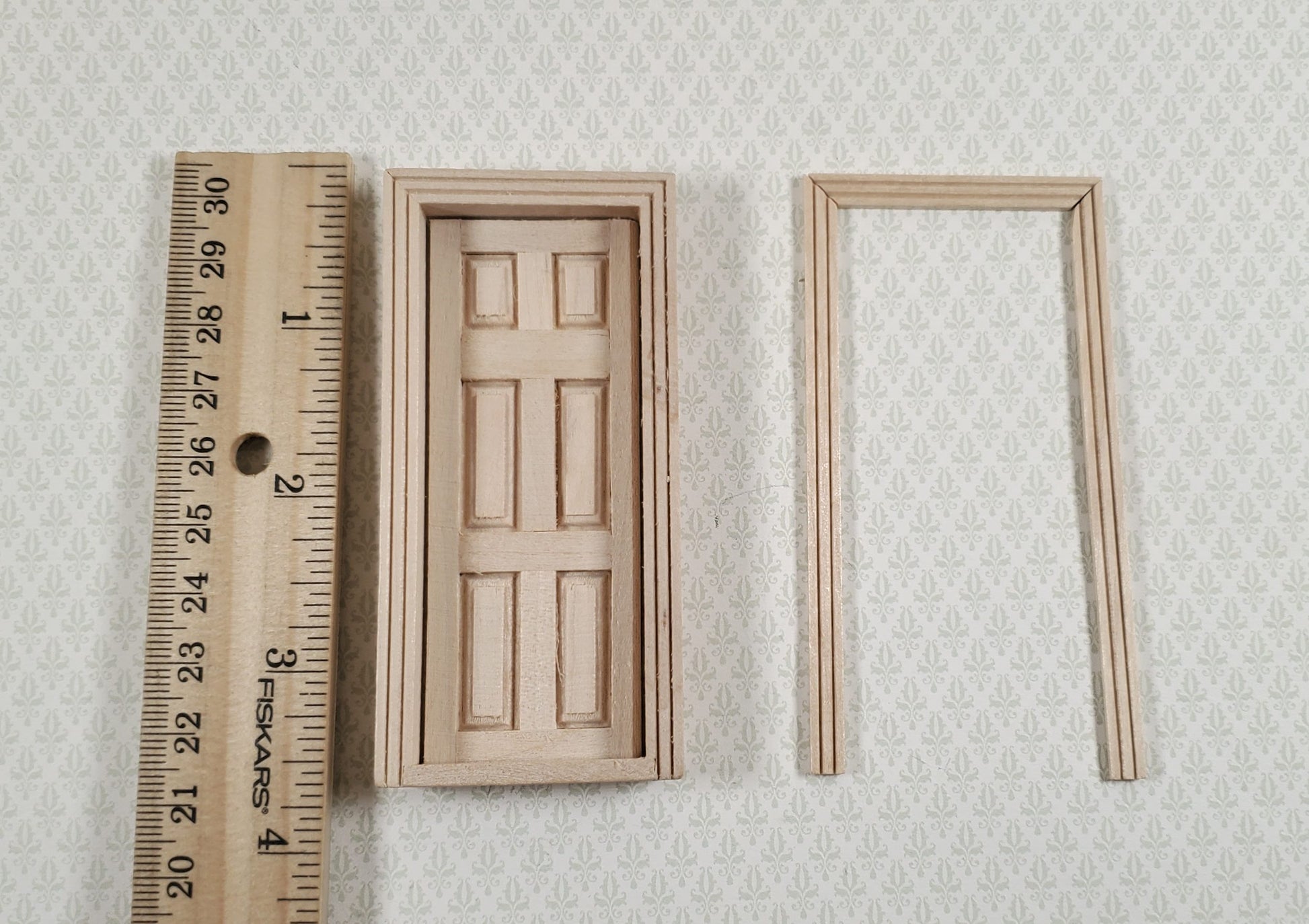 Dollhouse HALF SCALE Miniature Door 6 Panel Wood with Interior Trim 1:24