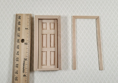 Dollhouse HALF SCALE Miniature Door 6 Panel Wood with Interior Trim 1:24