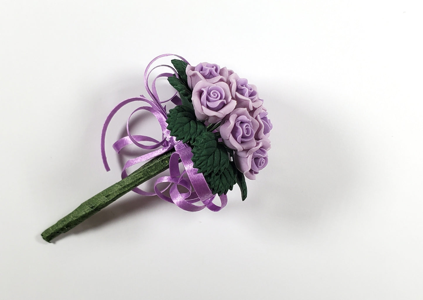Dollhouse Purple Roses Bridal Bouquet with Purple Ribbons 1:12 Scale Miniature
