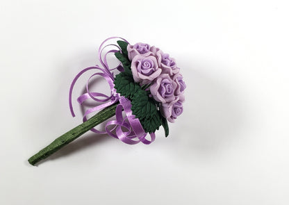 Dollhouse Purple Roses Bridal Bouquet with Purple Ribbons 1:12 Scale Miniature