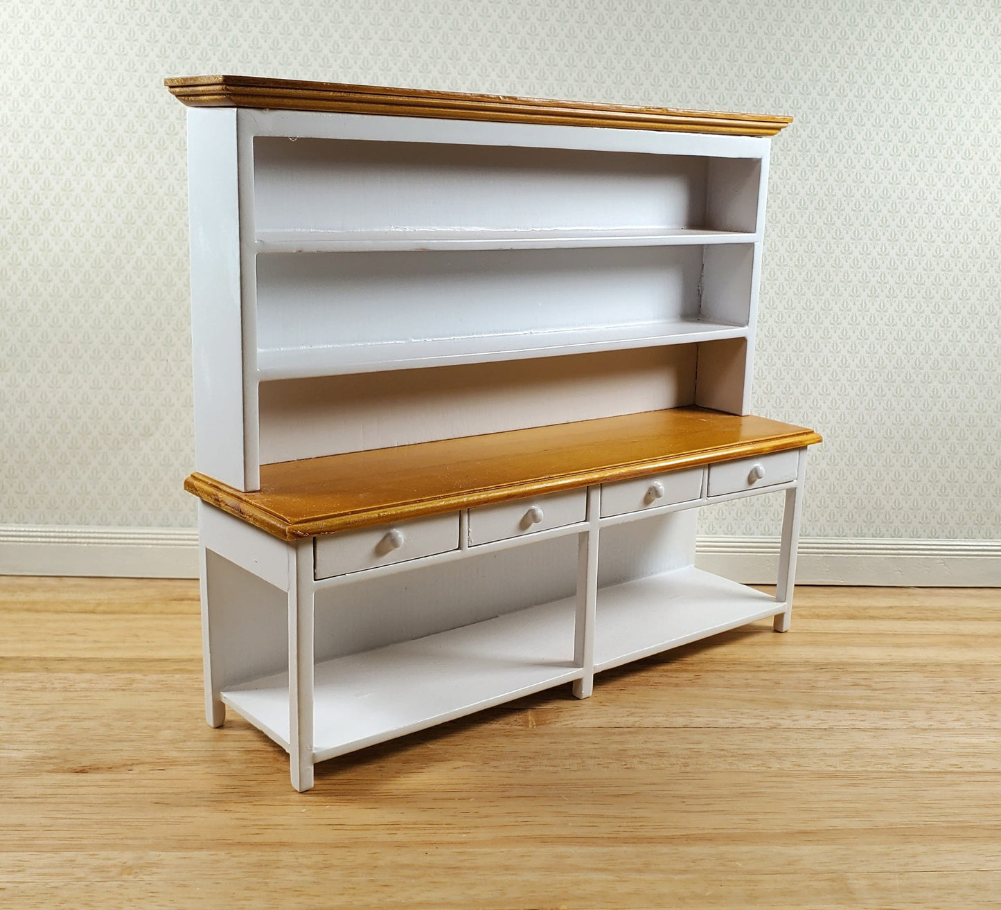 Dollhouse Georgian Welsh Dresser Kitchen Cupboard 1:12 Scale Miniature White Finish