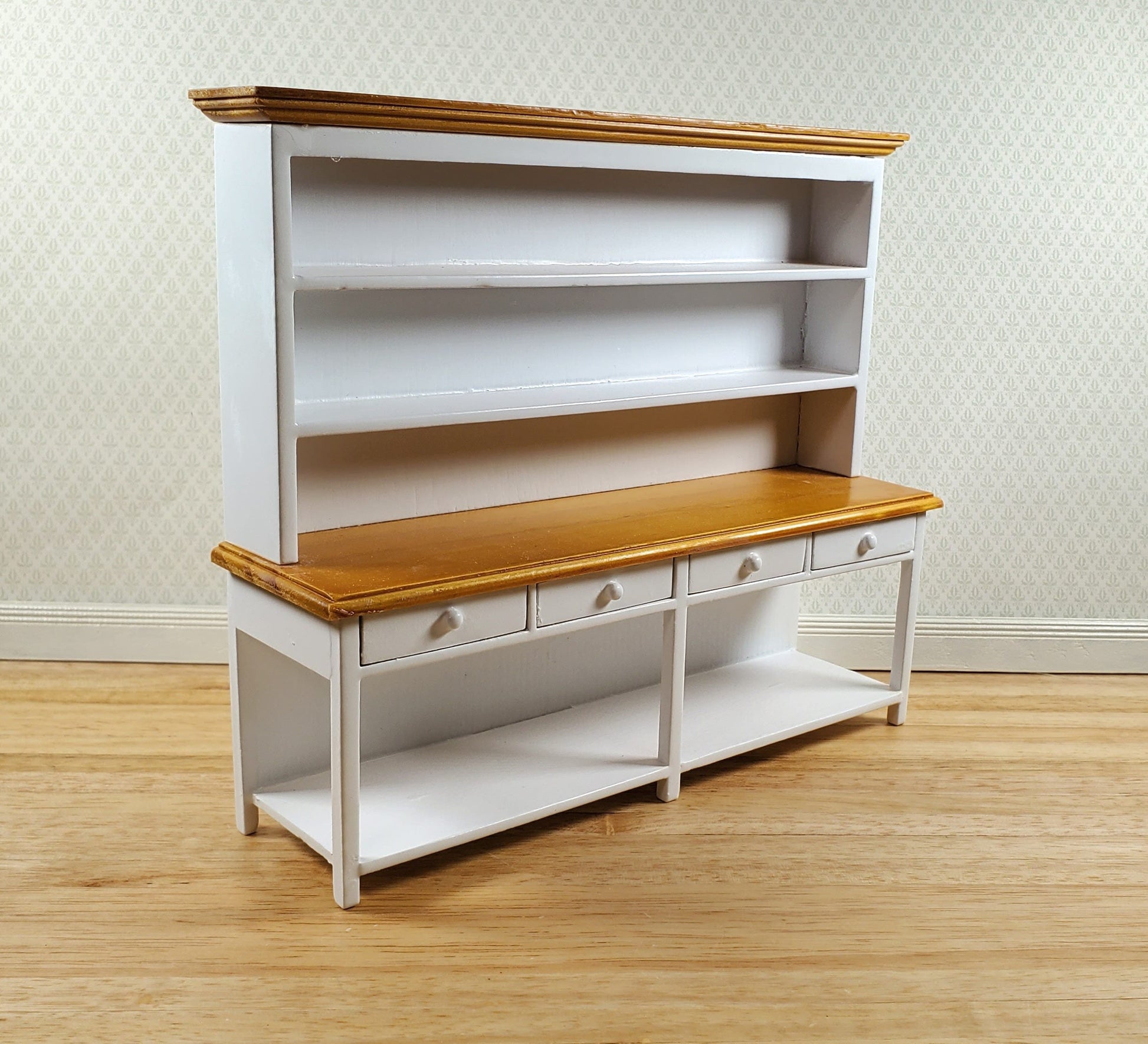 Dollhouse Georgian Welsh Dresser Kitchen Cupboard 1:12 Scale Miniature White Finish