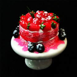 Dollhouse Cake on Stand Strawberry 1:12 Scale Miniature Dessert Food Bakery