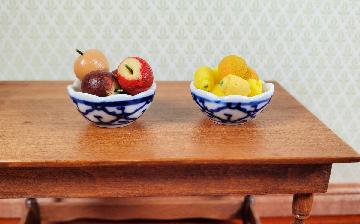 Dollhouse Serving Bowls Ceramic Blue & White Trellis Design 1:12 Scale Miniature