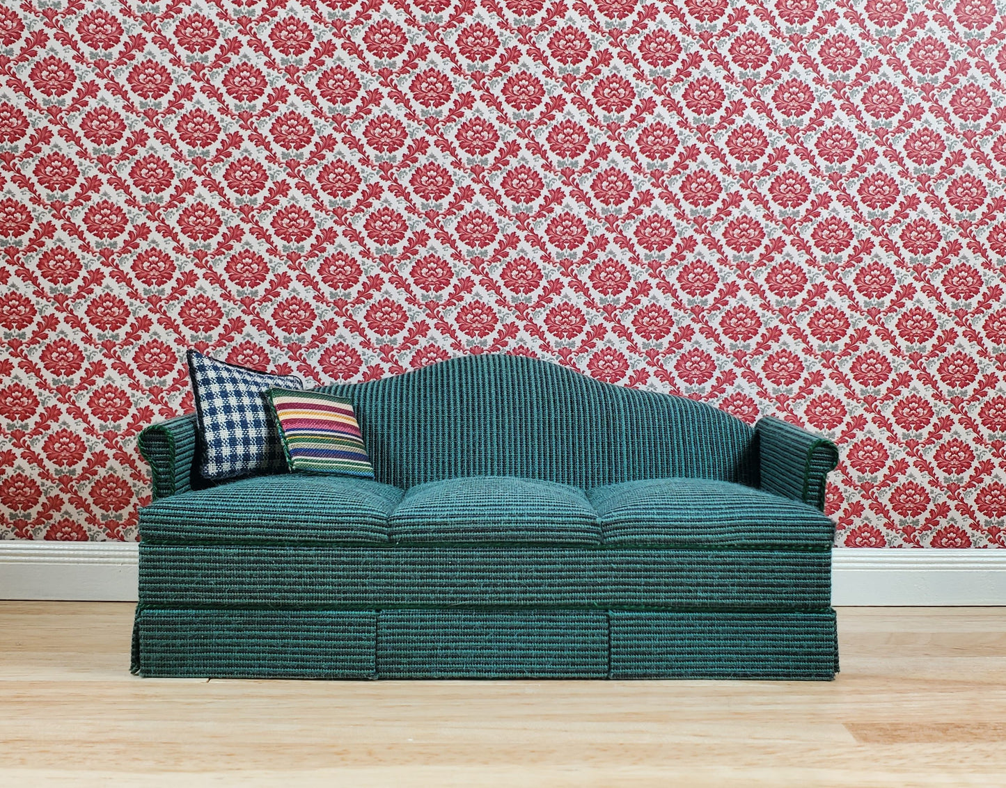 Dollhouse Wallpaper Red Coral Damask 1:12 Scale by MiniatureCrush