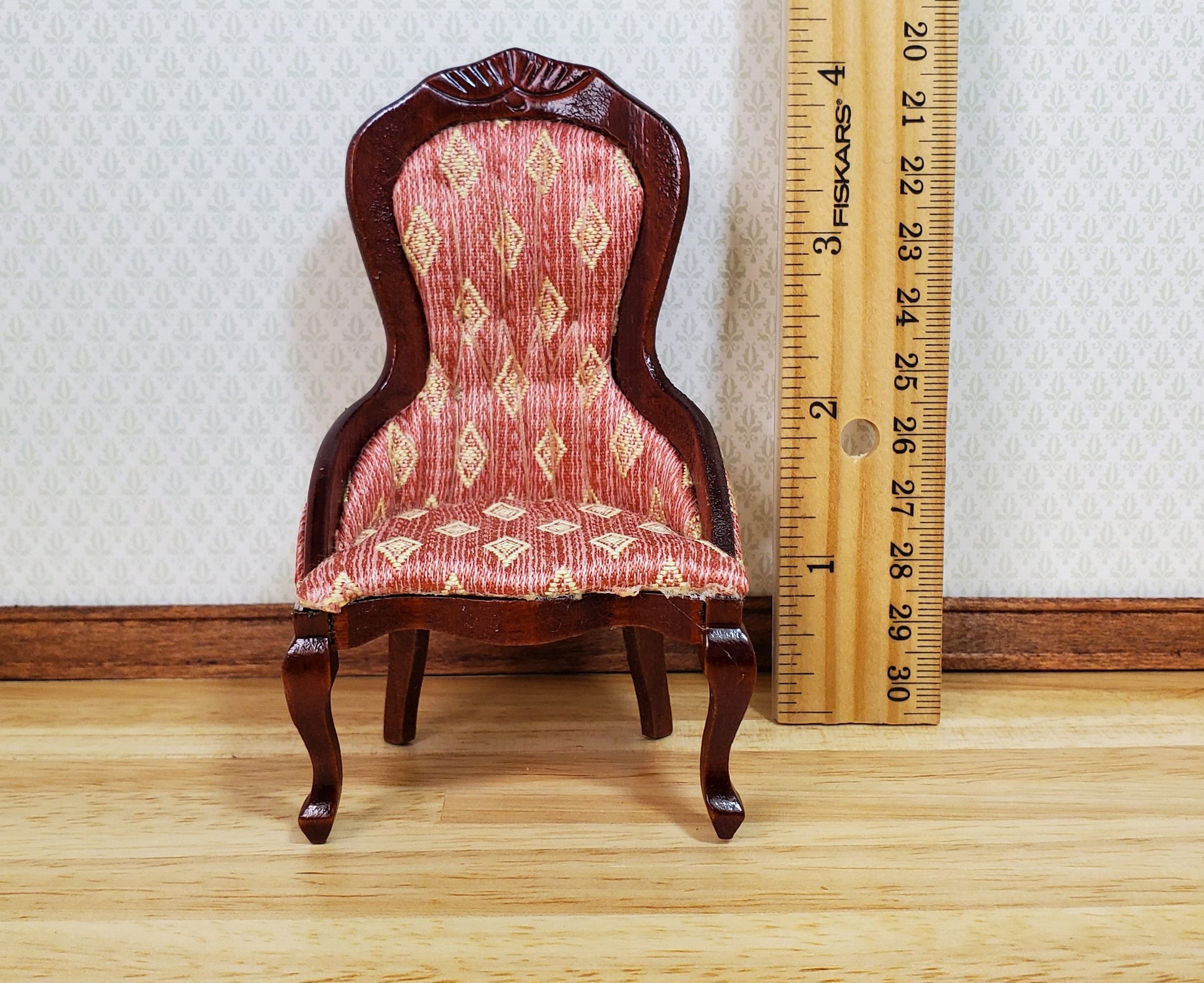 Dollhouse Victorian Ladies Chair Dark Pink 1:12 Scale Miniature Furniture