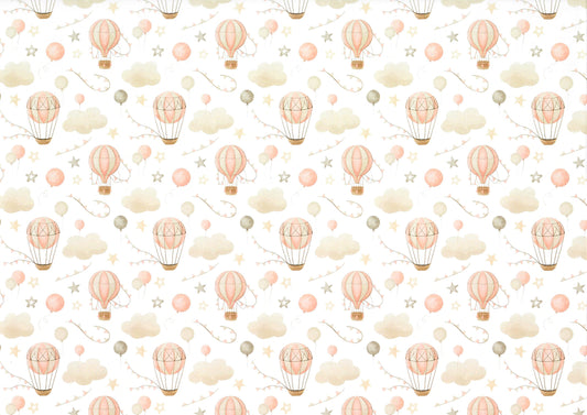Dollhouse Nursery Wallpaper 3 Sheets Hot Air Balloons Beige 1:12 Scale Miniature