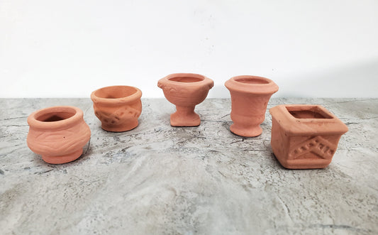 Dollhouse Terra Cotta Pots Planters Set of 5 Unglazed 1:12 Scale Miniatures