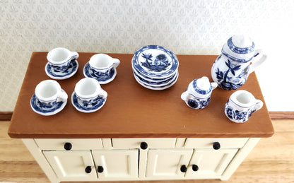 Dollhouse Coffee Tea Set Ceramic Pot Plates Cups Saucers 1:12 Scale Miniatures