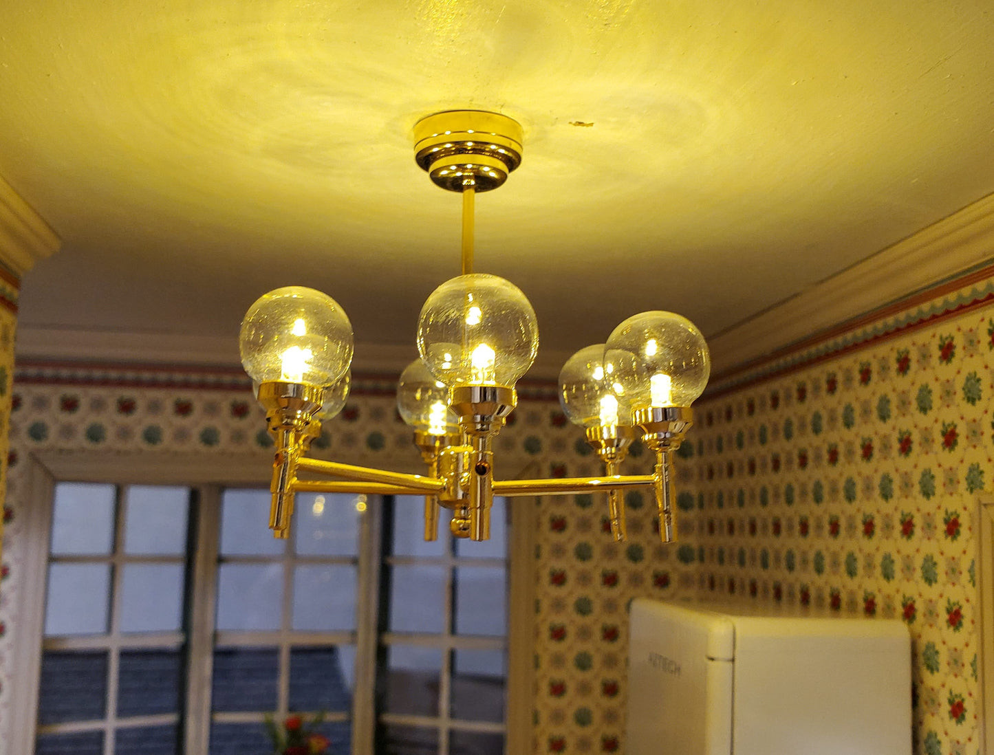 Dollhouse Chandelier Mid Century Modern 6 Arm Wand Battery 1:12 Scale