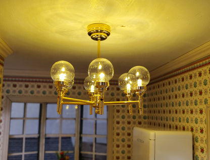 Dollhouse Chandelier Mid Century Modern 6 Arm Wand Battery 1:12 Scale