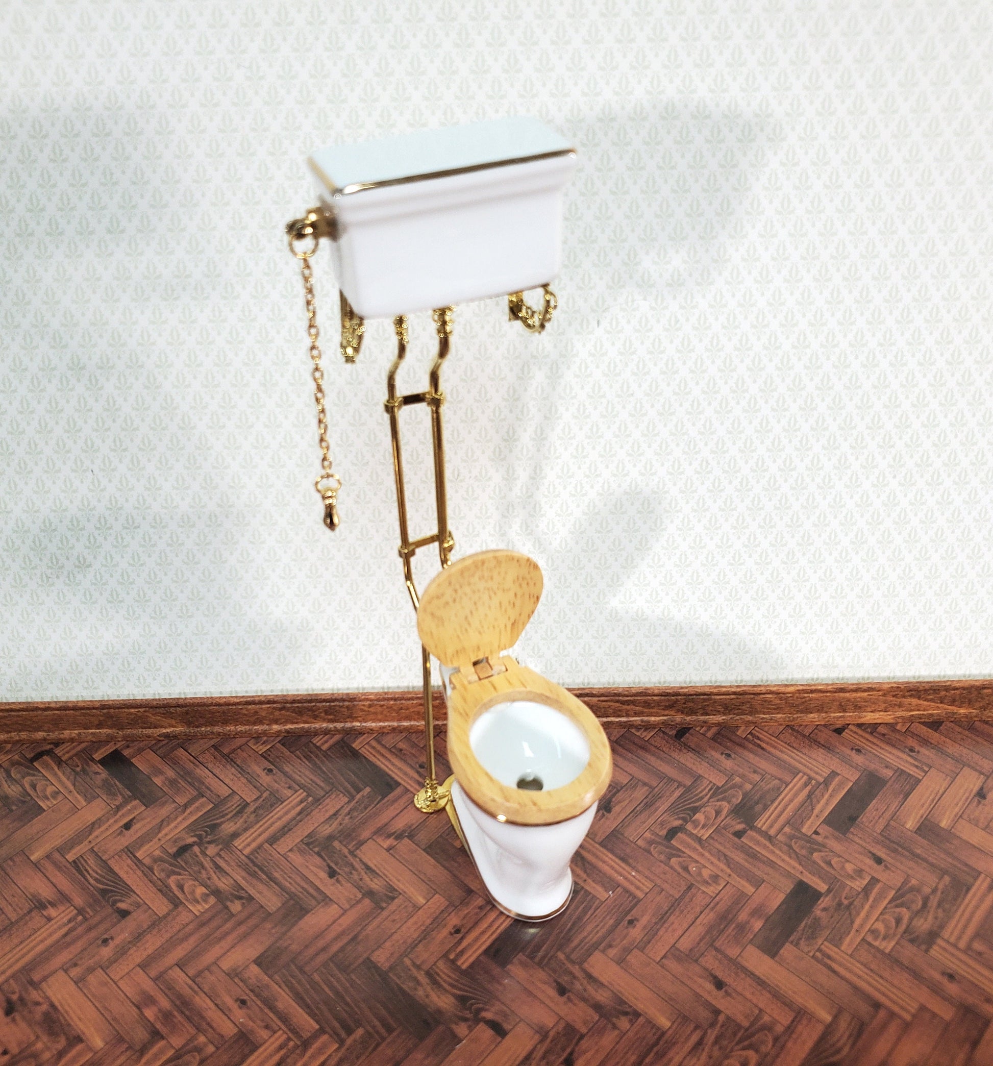 Reutter's Dollhouse Toilet High Tank Vintage Style Porcelain 1:12 Scale Bathroom Miniature