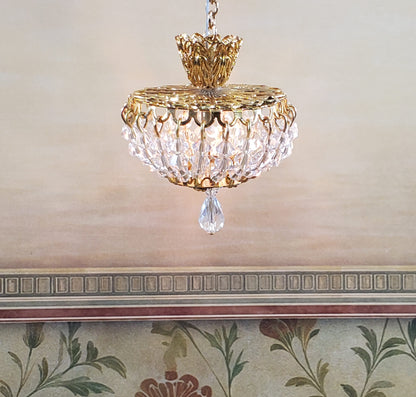 Dollhouse Ceiling Light Real Glass Crystals Low Profile 12 Volt 1:12 Scale Miniature