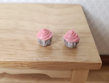 Dollhouse Pink Frosting Cupcakes Set of 2 1:12 Scale Miniature Food
