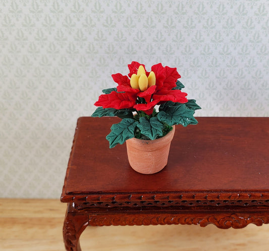 Dollhouse Small Poinsettia Plant in a Terra Cotta Pot 1:12 Scale Miniature