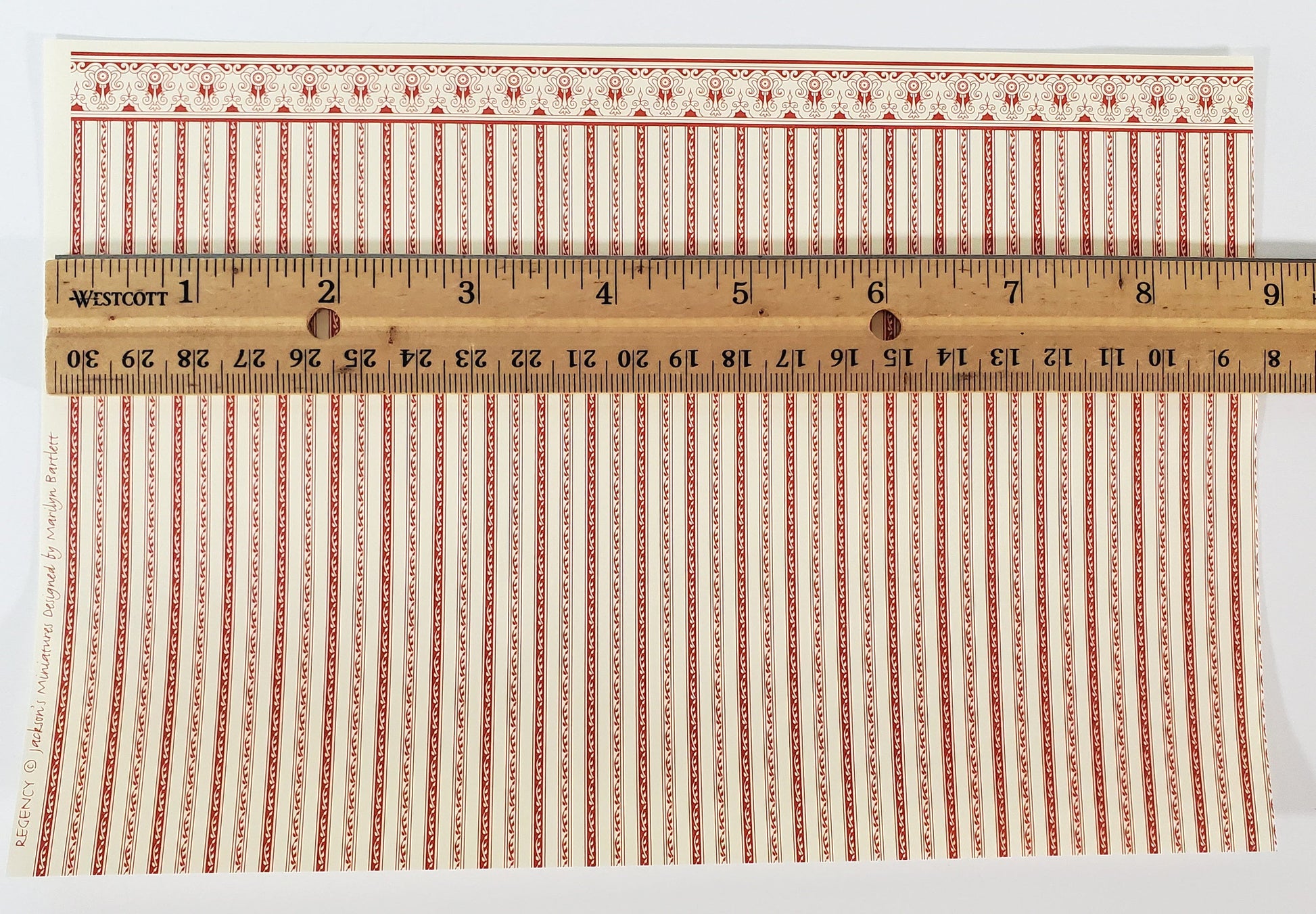 Dollhouse HALF SCALE Wallpaper 3 Sheets Red & Cream Striped "Regency" 1:24 Scale