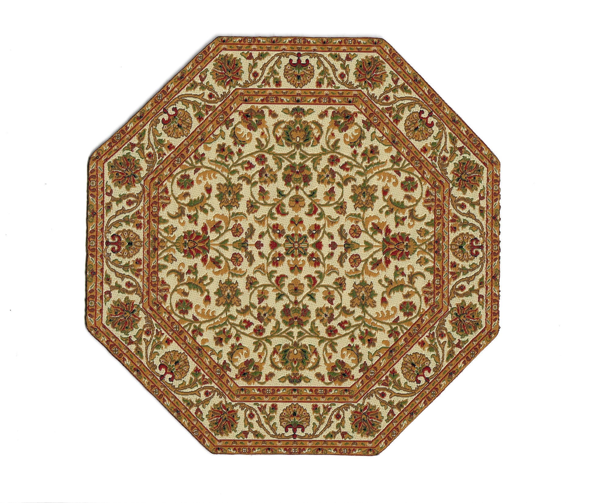 Dollhouse Fabric Rug Octagon Cream Gold Maroon 1:12 Scale Miniature 6 3/4"