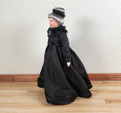 Dollhouse Grandma Grandmother Porcelain Doll Victorian Black Dress 1:12 Scale