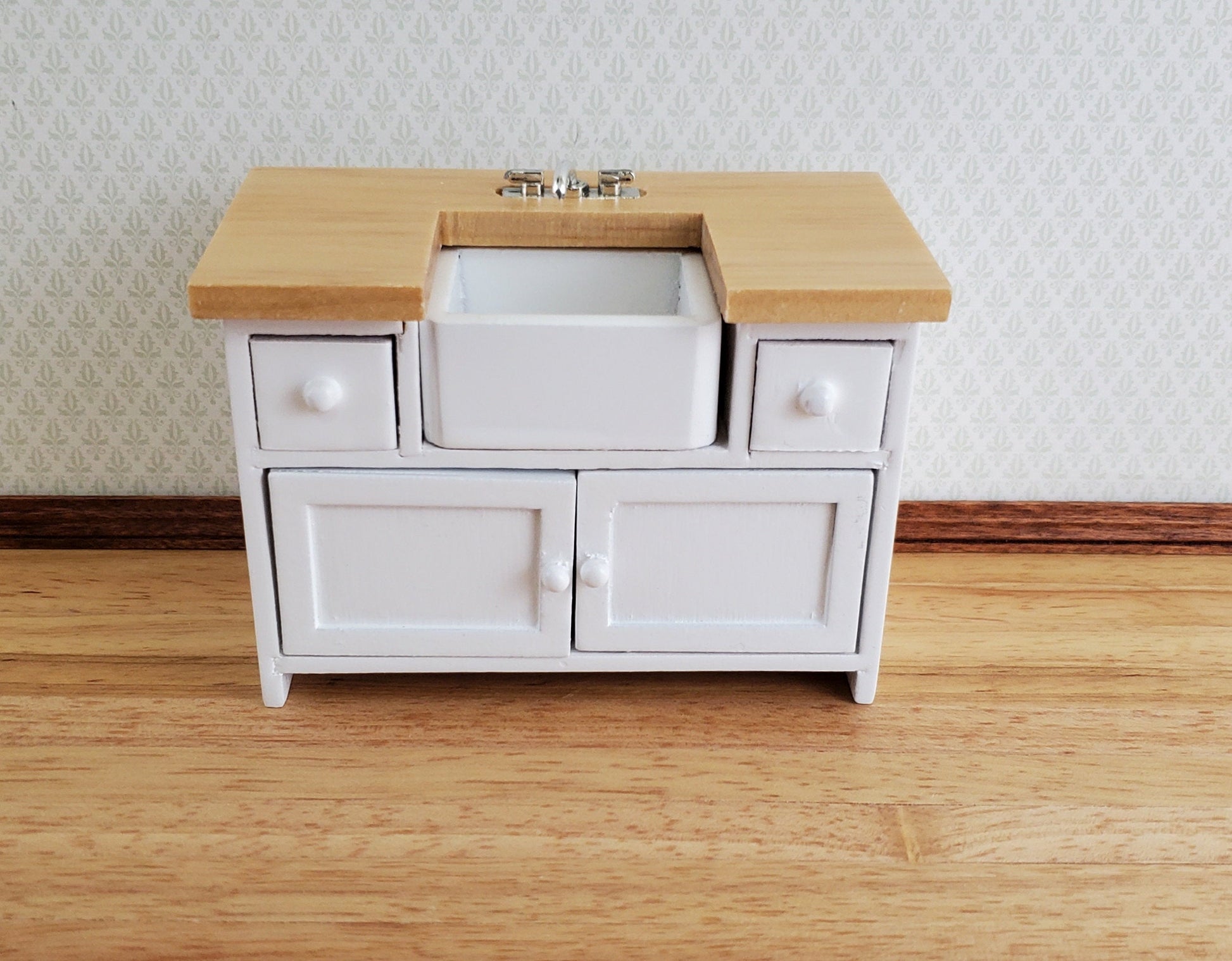 Dollhouse Miniature Kitchen Sink with Counter Top & Cabinet 1:12 Scale White