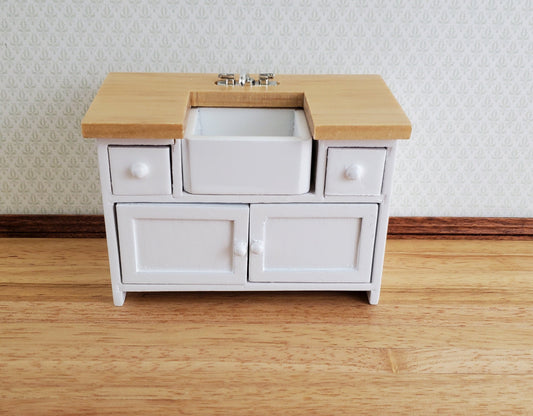 Dollhouse Miniature Kitchen Sink with Counter Top & Cabinet 1:12 Scale White