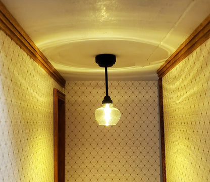 Dollhouse Ceiling Light Modern Black Battery Operated 1:12 Scale Miniature