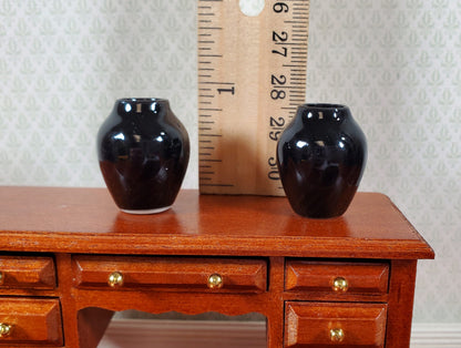 Dollhouse Black Ceramic Vase Set of 2 1:12 Scale Miniature