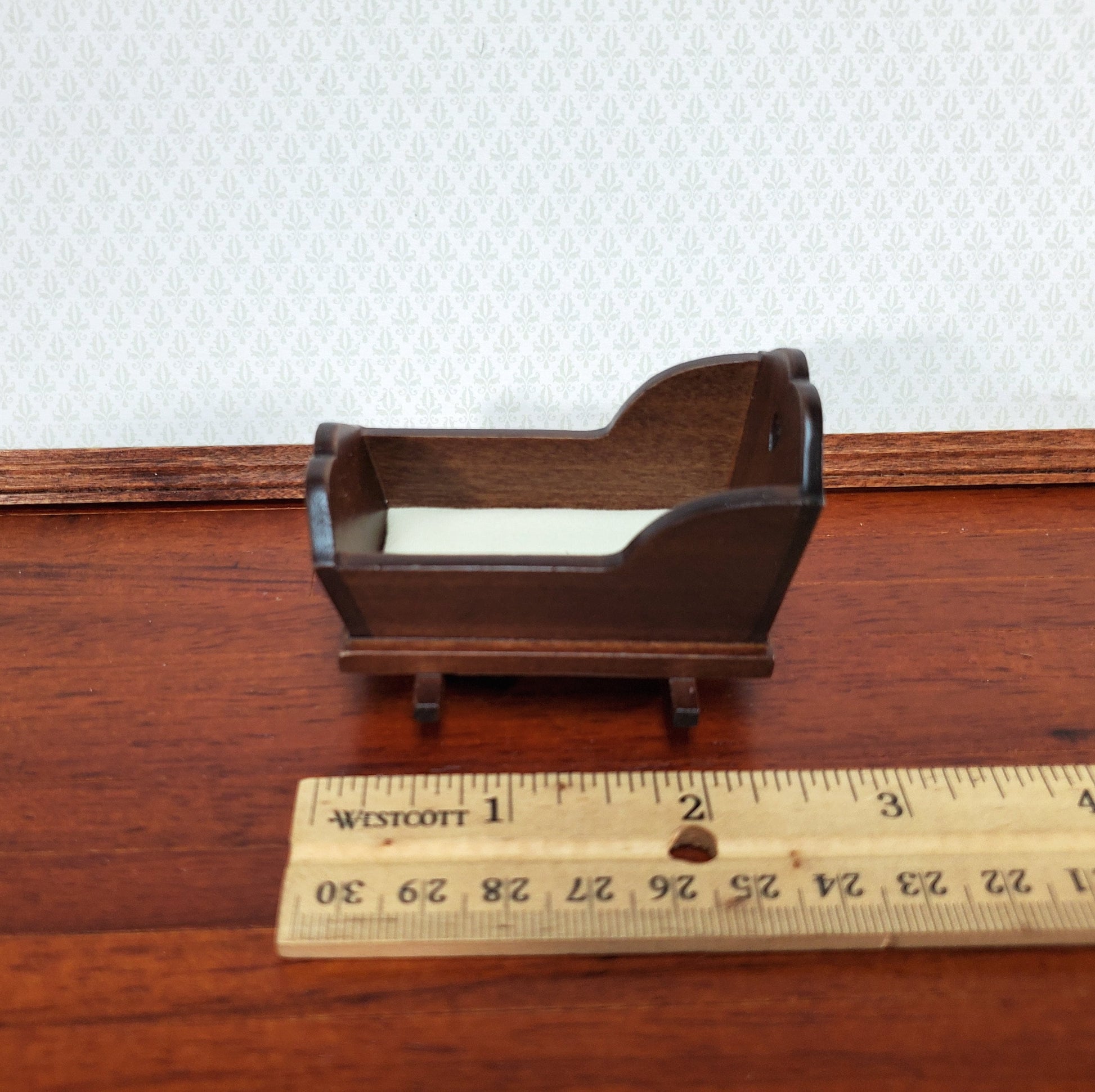 Dollhouse Cradle Small Crib for Nursery Walnut Finish 1:12 Scale Miniature Furniture