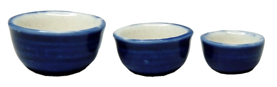 Dollhouse Nesting Mixing Bowls Blue & White Set of 3 1:12 Scale Miniatures